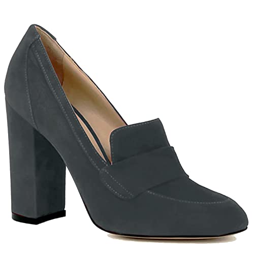 Image of MOOMMO Women Chunky Block Heel Pumps Closed Round Toe Slip On Oxford Loafers Shoes High Heels Snakeskin Work Pump Suede Loafer for Office Ladies Classic Formal Business Professional Fall 4-13 M US
