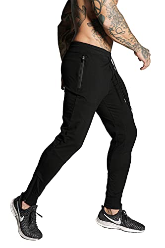 Firstgym Mens Joggers Sweatpants Slim Fit Athletic Workout Pants Black #TOP2