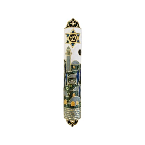 Pasiir Hand Painted Mezuzah, Exquisite Enamel Mezuzah with Star of David and Jerusalem Motifs