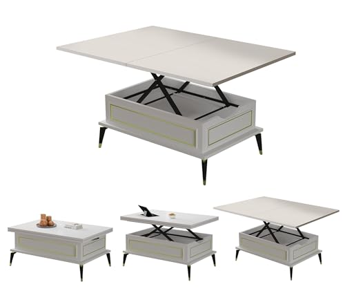 BERA DESIGN Extendable Dining Table 6-8 Seater, Lift Top Coffee Table, Extendable & Foldable Coffee Table Converts to Dining Table - Space Saving Dining Table - 90x60x45cm with 3 Variable Height Level 1 BERA DESIGN Extendable Dining Table 6-8 Seater, Lift Top Coffee Table, Extendable & Foldable Coffee Table Converts to Dining Table - Space Saving Dining Table - 90x60x45cm with 3 Variable Height Level