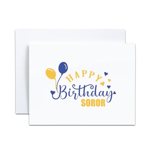 Image of Custom Made Love Birthday Sorority FOLDED Note Card Set, Birthday Women Stationary Notecard Set, Stationery For Sorority Women, Assorted Designs (Blue + Yellow)