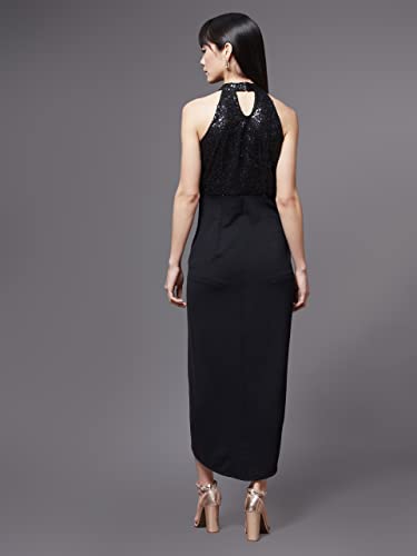 Image of Miss Chase Women's Round Neck Sleeve Embellished Fit Flare Maxi Dress