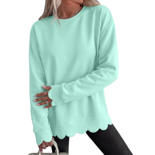 Crew Neck Sweatshirts Women Cotton Scalloped Long Sleeve Oversized Hoodie - image 1