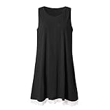 Womens Summer Mini Dress V Neck Swing Elastic Tunic Short Sundress Floral Sleeveless Ruffle Short Dress with Pockets Black