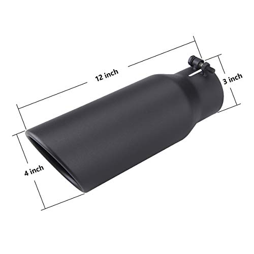 LCGP 3" Inlet Black Exhaust Tip,3" x 4" x 12" Universal Bolt On Stainless Steel Diesel Exhaust Tailpipe Tip by LCGP - Image 2