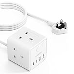 3M Extension Lead with 4 USB, 3 Way Multi Plug Extension Socket with 2 USB A 2 USB C, Desktop Power Extension Cable for Home Office