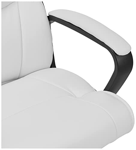 Image of Amazon Basics Office Task Chair with Adjustable Height, 360 Swivel, Padded Armrests, Mid-Back, 275 Pound Capacity, BIFMA Certified, 24.2 inchD x 24 inchW x 38.6 inchH, White Faux Leather