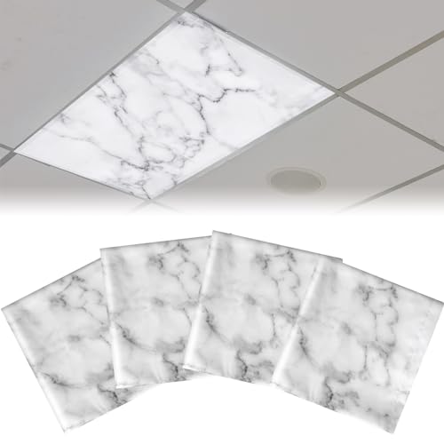 Image of Hortsun 4 Pack 4 x 2 Feet Fluorescent Light Covers, Magnetic Light Filters for Classroom Ceiling, Decorative Lights Shade for Office Home Hospital(Marble)