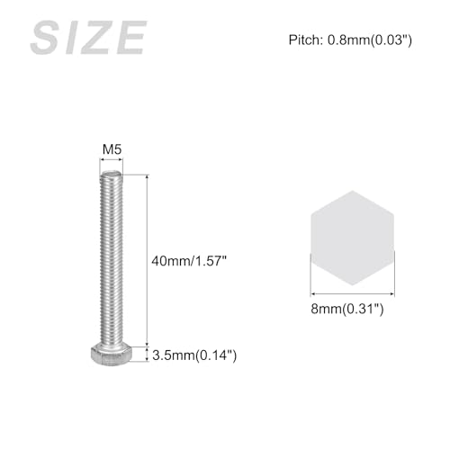 Image of METALLIXITY Hex Bolts (M5-0.8x40mm) 10Pcs, 304 Stainless Steel Coarse Fully Threaded Hex Head Screw Bolt Machine Screws - for Furniture Repair, Silver