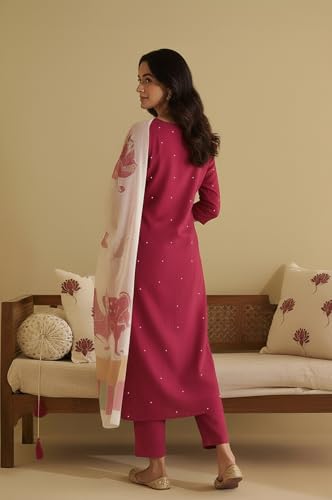 Image of ANNI Designer Women's Rayon Viscose Straight Embroidery Kurta with Pant & Dupatta | Elegant Ethnic Suit Set for Women Kurti Pant Set with Printed Dupatta | Comfortable Outfit