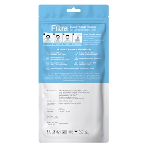 Image of Filtra 3-Ply Ear Loop Kids Mask | Ages 3-18 | Kids Mask | Children's Mask | Ladies Mask | High Filtration | New extra tough courier packing | Travel Zip Lock Pouch of 20 Masks (Cartoon)