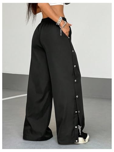 Verdusa Women's Number Graphic Wide Leg Pants Drawstring Waist Button Side Baggy Trousers2