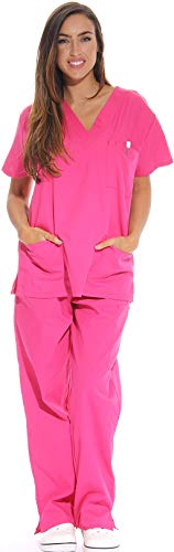 Just Love Women's Scrub Sets Six Pocket Medical Scrubs (V-Neck With Cargo Pant), Fuchsia, Medium