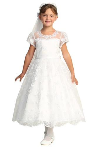 First Communion Dress with Sleeves - 1st Communion Dresses for Girls - Vestidos de Primera Comunión Niña