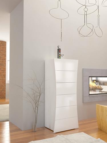 Dmora - Commode Michele, Commode 6 tiroirs, Commode de chambre, 100% Made in Italy, 50x40h122 cm, Blanc brillant