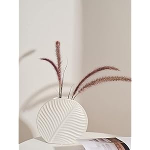 White Ceramic Vase for Modern Home Decor, Round Matte Pampas Flower Vase, Minimalist Nordic Style White Vase for Table…