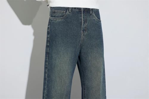 Unisex Vintage Blue Relaxed Wide Leg Jeans High Cotton Comfort Knife-Cut Design for Casual Everyday Outfits4