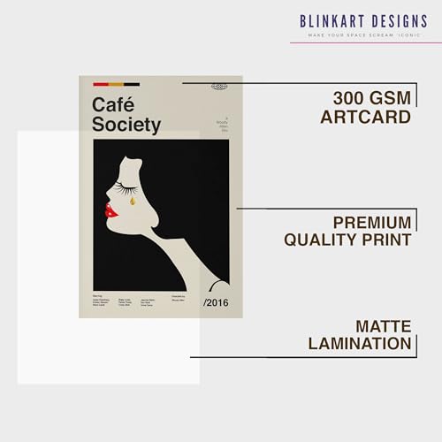 Image of BLINKART Cafe Society (2016) Movie Poster Frame 8x12 Inch | Premium 300 GSM Paper Wall Print | Mid Century Vintage Film Artwork for Home, Bedroom, Living Room, Office | Framed Photo Decor