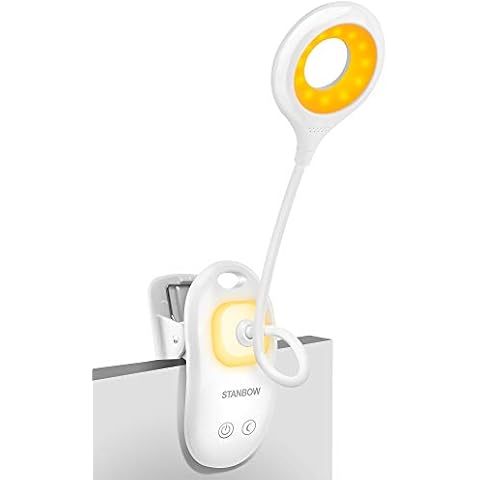Leselampe STANBOW 26 LED Klemmleuchte mit 4 Beleuchtungsmodi, Touch Schalter Dimmbar Klemmlampe, USB Wiederaufladbar mit Augenschutz-Bernsteinfarbenem Licht für Kinder Bett Nachtlesen Weiß Cover
