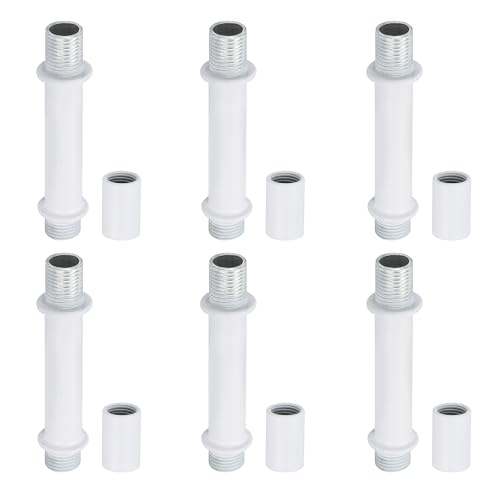 Image of PATIKIL Straight Pipe Lamp Stems Rod Kit, 6 Set M10 Carbon Steel 50mm(1.97 inch) Long Double End Thread Rod with Coupling Nuts Sleeve Connector for Table Lamps Chandeliers, White