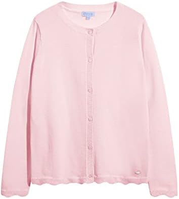 Girls’ Cardigan Sweaters Long Sleeve School Uniforms Kids Casual Open Front Button Down Knit Jackets Tops，Pink，9-10Years