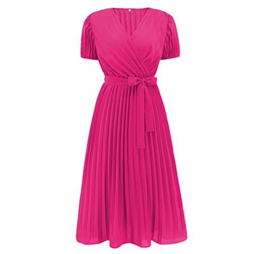 Robe midi plissée rose rouge rayonnante pour célébrer vos vacances