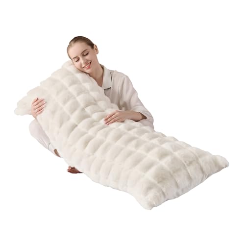 Luxury Shaggy Faux Fur Body Pillow Fluffy Bed Pillow with Zipper Closure Soft Decorative Plush Full Long Pillows Fuzzy Hug Pillow for Home Living Room Side Sleeper & Pregnancy 20x54 Beige Chocolate