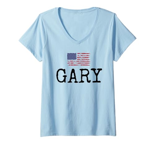 Mujer Gary City - Bandera de Estados Unidos, viajes estatales, EE. UU., Estados Unidos, mujeres Camiseta Cuello V