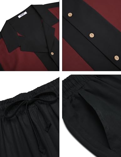 Image of COOFANDY Men 2 Piece Linen Outfit Beach Button Down Shirt Casual Loose Pant Sets