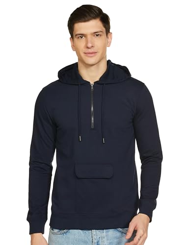FYLTR Men's Casual Full Sleeve Hoodie with Drawstring - Half Zip Closure | Utility Pocket with Flap | Casual Winterwear for Men