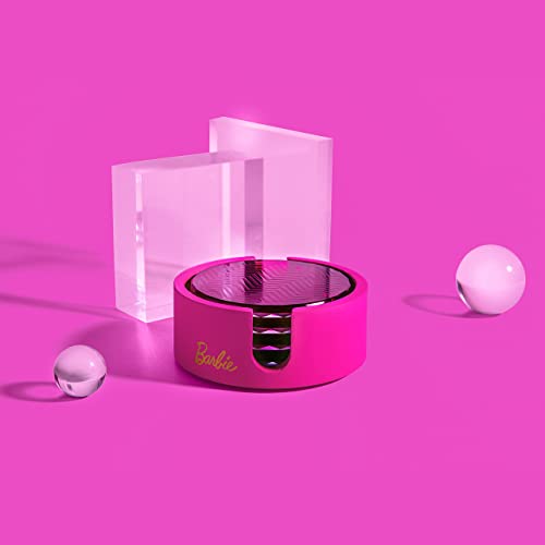 x Barbie Coasters with Holder - Pink Crystal Glass Coasters for Drinks Set of 4 - Lead-Free and Non-Slip Barware for Coffee Table