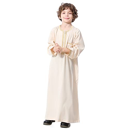 ODIZLI Arabic Thobe Muslim Thobe Kaftan Islamic Boys Jubba Thobe Dishdasha Saudi Arabia Islamic Clothing Jesus Robe Bisht Abaya Clothes Boy’s Long Sleeves Muslim Robe Kids Ramadan Eid Beige 4-5 years2