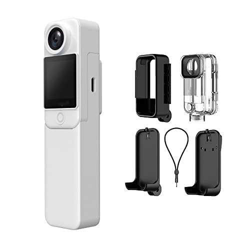 Camnoon Mini cámara de acción 4K 30FPS 5G/2.4G WiFi Sportkamera Dual-Touchscreen 154° Weitwinkelobjektiv 6-Achsen-Antishake 30M wasserdicht abnehmbare Akku mit zusätzlichen 2800mAh Akku(weiß)