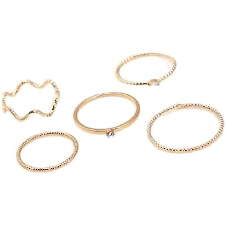 Amazon ノーブランド品 おしゃれ シンプルな ダイヤ風 装飾付き セットリング ミディリング ファランジリング 5点セット ゴールド リング 通販