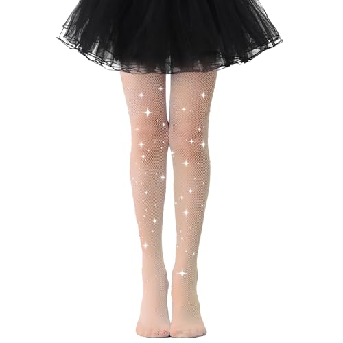 Image of Girls Sparkle Fishnet Tights Glitter Tights for Kids Toddler Rhinestone Stockings Halloween Star Pantyhose