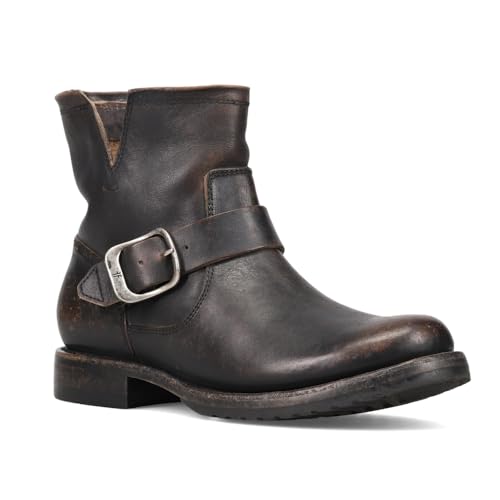 Image of Frye 5 inch Veronica Booties for Women - Full-Grain Brush-Off Leather with Antique Metal Hardware and Rubber Outsole, Genuine Stitch Welt Construction