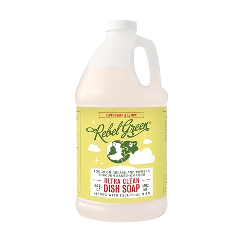 Image of Rebel Green Super Deluxe Dish Soap - Natural Kitchen Dish Detergent - Gentle Dish Liquid Scented with Peppermint & Lemon - (1 Gallon Refill Bottle)