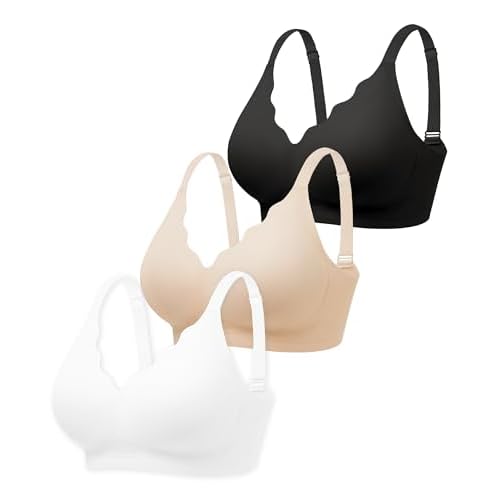 Jelly Bras for Women with Support - S-2XL - Wireless Seamless Padded Bralettes No Underwire Tshirt Everyday Comfort Bra Skin+black+white Small