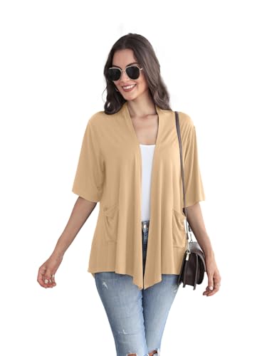 Image of ADANIKI Women 2026 Summer Lightweight Cardigan, Short Sleeve Open Front Casual Trendy Womens Kimono Cover Up with Pocket