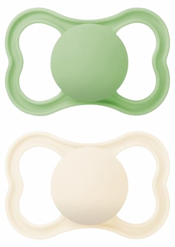 MAM Chupete con Escudo Ventilado, a Partir de 6 Meses, Tetina Simétrica, Plana, Extra Delgada y Flexible de Silicona de Fácil Aceptación, con Caja Autoesterilizadora, MAM Supreme, Neutro Mate, 2uds