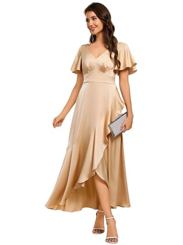 ever-pretty satin high slit knot maxi dress reviews pretty EZRA| Plus Size Thigh-High SlitTulip Sleeve Formal Dress