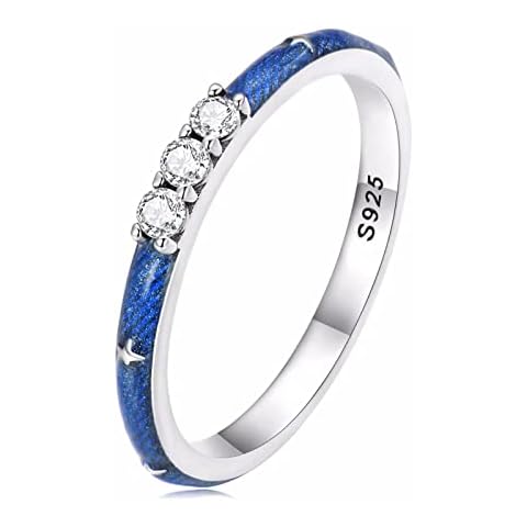 Qings Anillo Esmalte Circonita Cúbica Plata 925 Azul Cover
