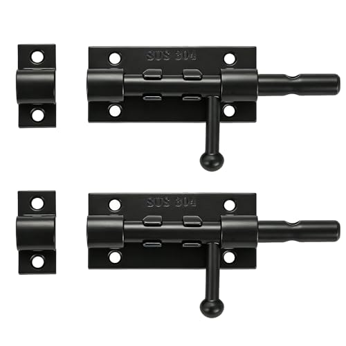 Image of Alise 2 PCS 4 Inch Sliding Door Lock, SUS304 Stainless Steel Padlock-Style Gate Latch,Thickened Heavy Door Lock Latch, Security Slide Latch Lock for Outdoor Fence, Window,Shed Door Black MCX7004B-2P