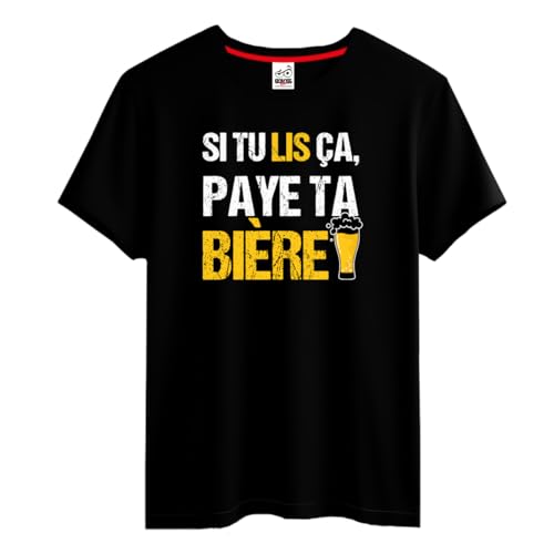 BOLOSS - T-Shirt Humour Si tu lis ça, Paye ta bière Homme/Unisex, Cadeau Papa, Beau-Père, Papy, Copain, Alcool, Binouze, fête, Cadeau Homme Noël Anniversaire, Tee Shirt Blague, Drôle, Comique