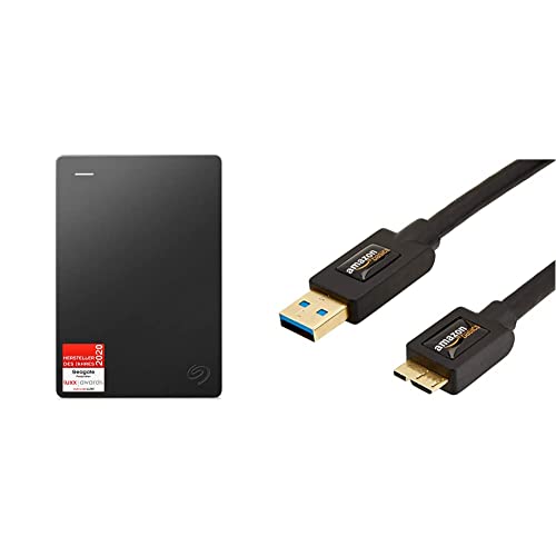 Seagate Expansion 5TB tragbare Externe Festplatte, 2.5 Zoll, USB 3.0, inkl. 2 Jahre Datenrettungsdienst, Modellnr.: STGX5000400 & Amazon Basics USB-3.0-Kabel, Typ A auf Micro-B, 1,8 Meter