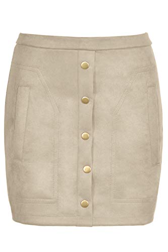 Meyeeka Women's Button Front Faux Suede High Waist A-line Mini Skirt with Pocket4