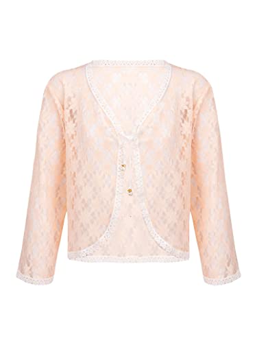 Kids Big Girls Long Sleeve Lace-up Sheer Cardigan Summer Lace Hollow Floral Shrug Cardigan Casual Dress Cover Up