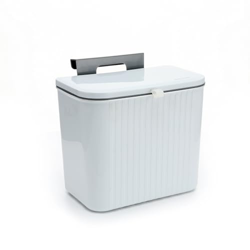 Image of Nayasa 7.3 Ltr Hanging Door Dustbin | BPA-Free Plastic Kitchen Trash Can with Lid | Wall Mounted & Cabinet Door Garbage Bin | Waste Bucket for Bathroom, Office & Home | White