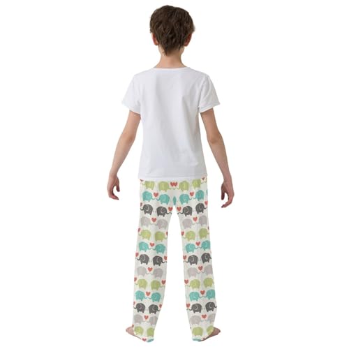 Colorful Elephant Love Heart Boys Long Pants Soft Trousers Elastic Waist Kids Lounge Bottoms with Pockets S-XL3