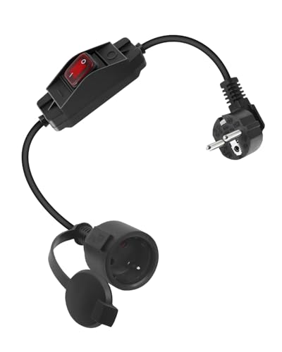 Cavo di Prolunga Schuko a 90 Gradi Corto Spina Bipolare con Contatto di Protezione Cavo di Alimentazione con Interruttore per Interni ed Esterni